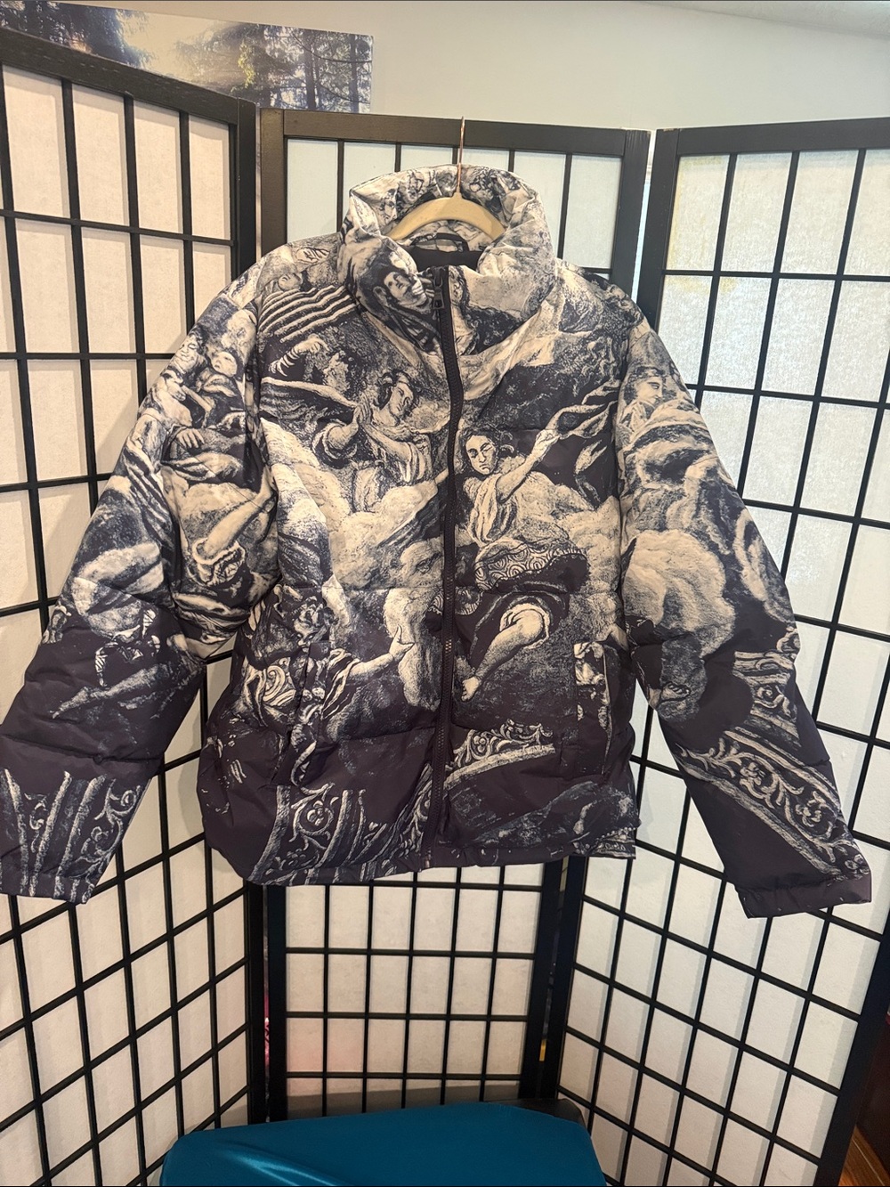 Monochrome Artistic Print Puffer Jacket - Black & White